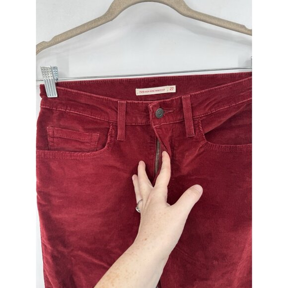 Levi’s 725 High Rise Bootcut Corduroy Jean Women 27 Red Western Bohemian Preppy - Picture 6 of 9